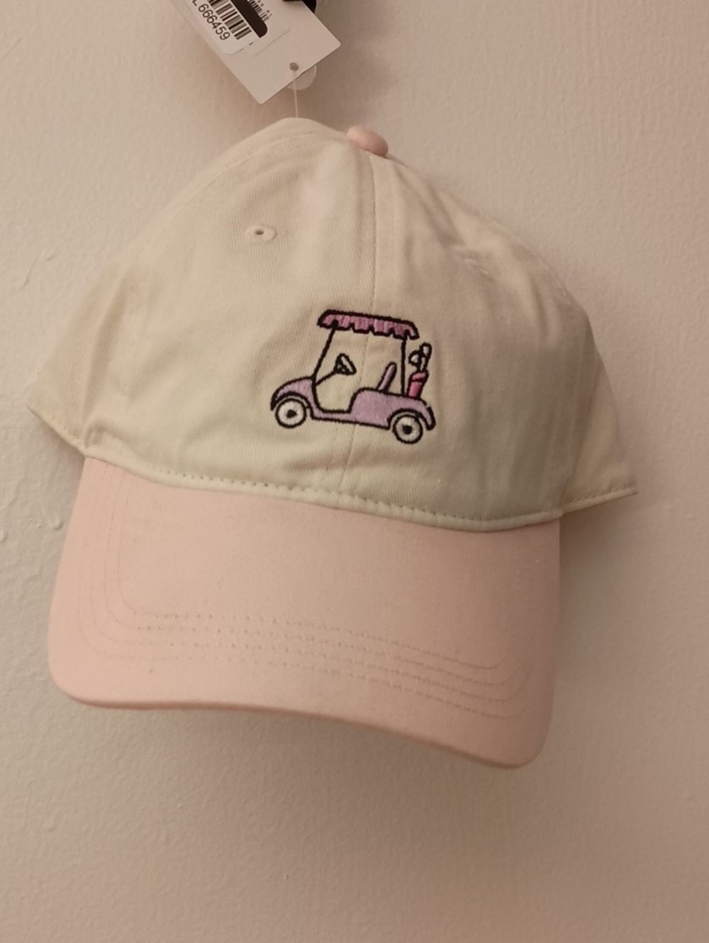 Cream and Pink Embroidered Golf Cart Baseball Hat